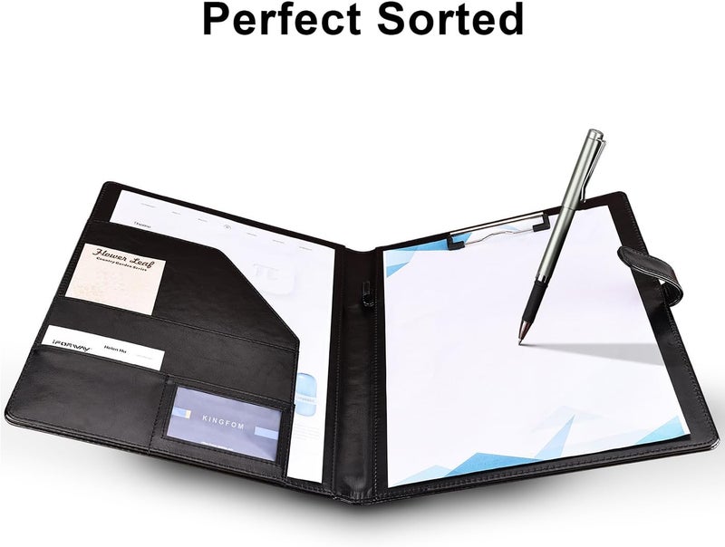 KINGFOM Professional Business Padfolio Clipboard Folder Portfolio, PU Leather Clipboard Organizer with Cover for Legal Pad Holder, Letter Size Resume/Document Portfolio Folder for Men Women Black - Image 3